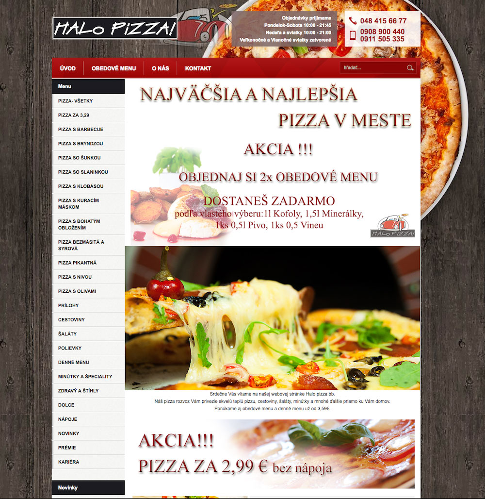 Webstránka halopizza.sk
